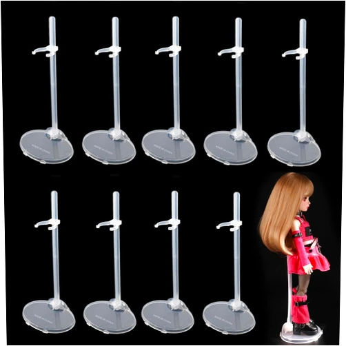 BieFuDan 10Pcs Adjustable Doll Stands Display Holders, Action Figure Stand Toy Doll Accessories, Transparent Plastic Mini Doll Display Stand Support for 11 to 13 Inch Dolls