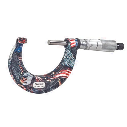 Starrett Outside Micrometer with One-Piece Spindle, Satin Chrome Finish and Advanced Sleeve Design - American Pride Theme, 1-2