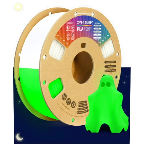 OVERTURE Glow PLA Filament 1.75mm 3D Printer Filament, 1kg Spool (2.2lbs), Dimensional Accuracy +/- 0.02 mm, Fit Most FDM Printer (Green (Glow in Dark))