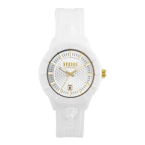 Versus Versace Tokyo Silicone Date Collection Luxury Mens Watch Timepieces with a White Strap, Case and Dial