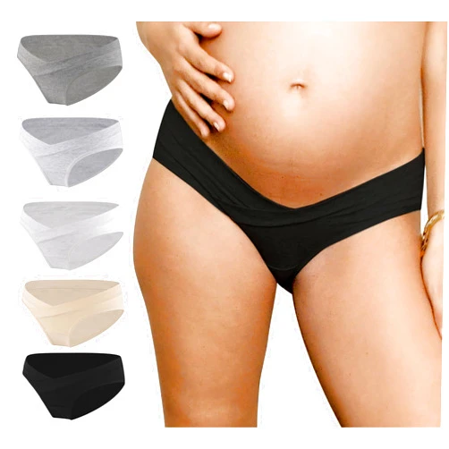 YESWEL Women's Maternity Underwear, Cotton Pregnancy Bikini Panties, Under The Bump, 5 Pack