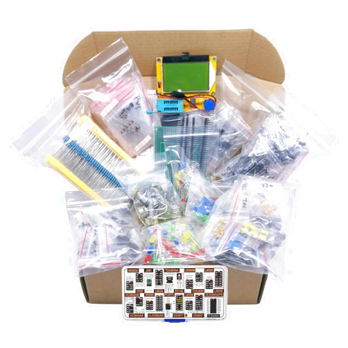 3pdt XL Electronic Component Kit Assortment, Capacitors, Resistors, LED, Transistors, Diodes, Zener, Potentiometers, Cutter, LCR-T4 Component Tester, IC Box, 1870 pcs