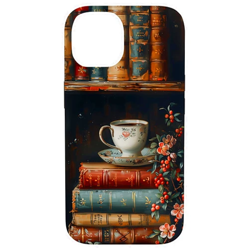 Books Coffee and Flowers Vintage Library iPhone 14 Books Coffee and Flowers Vintage Library Bibliomane lovers Case