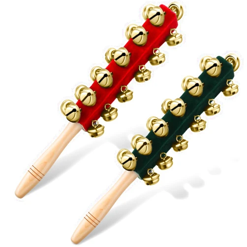 Cindeer 2 Pcs Christmas Hand Sleigh Bells Wooden Handle Jingle Bells Musical Bell Instruments Shaker Rattle Musical Percussion Instrument for Xmas Holiday Wedding Birthday Party Favors (25 Bells)
