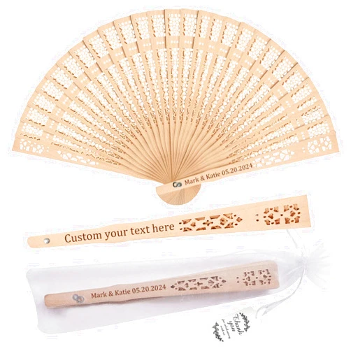 HJX 20Pcs Personalized Decorative Folding Hand Fans, Custom Wedding Souvenirs Fans for Guests, Personalized Wooden Fans Bridal Shower Party Favor Gifts for Guests (20)