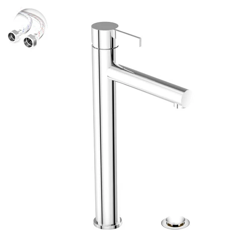 Phiestina Chrome 1 Hole Tall Bathroom Vessel Sink Faucet, Single Hole Single Handle High Bathroom Faucet, with Pop Up Drain and Water Supply Line,FH01-C-V