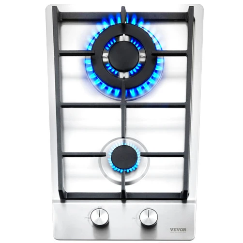 VEVOR 12 inch 2 Burners Cooktop Max 12250BTU Built-in Stainless Steel Stove Top LPG/NG Convertible Dual Fuel Natural Gas Hob with Thermocouple Protection for Outdoor, Kitchen, Camping, RV