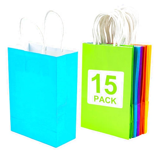 MAQIHAN Gift Bags With Handles - 15PCS Gift Bags Bulk Paper Gift Bag Paper Gift Bags With Handles Kraft Paper Bags Party Favor Bags Small Bag for Gifts Craft Goodie Birthday Shopping Small Business