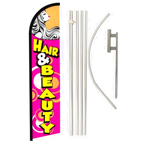 Trade Winds Hair & Beauty Advertising Windless Banner Flag & Flag Pole Kit & Ground Spike