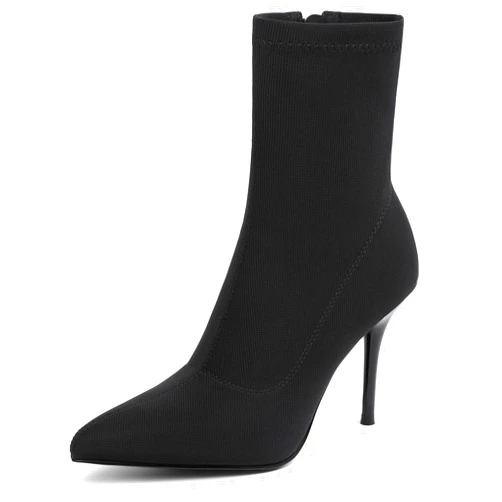 vivianly Stretch Pointed Toe Sock Booties Mid-Calf Ankle Boot Stiletto Heel Boots for Women