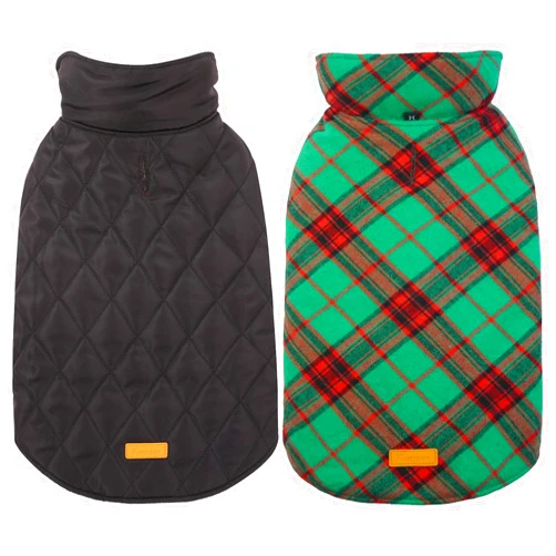 Kuoser Warm Dog Coat, Reversible Dog Jacket Waterproof Dog Winter Coat British Style Plaid Dog Clothes Pet Dog Cold Weather Coats Cozy Snow Jacket Vest for Small Medium Large Dogs Christmas Green XS