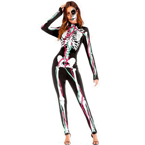 Sister Amy Women's Halloween Skull skeleton-1 Bodysuit Skinny Stretch Costume
