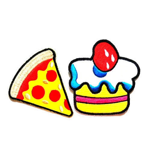 NiPitShop Cartoon Patch Nipitshop Patches Set 2 Pcs DIY Cupcake Cake Bakery Strawberry Cherry fruit Patch Pizza slice Italian fast food retro fun embroidered Patch Clothes Backpacks T-shirt Jeans Skirt vests scarf Hat Bag