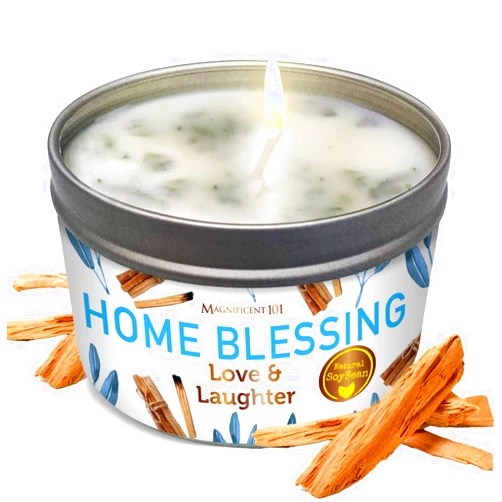 Magnificent 101 Long-Lasting Home Blessing - Love & Laughter Aromatherapy Smudge Candle | 6 Oz - 35-Hour Burn | Soy Wax, Sage, Bergamot & Sandalwood | Meditation & Manifestation