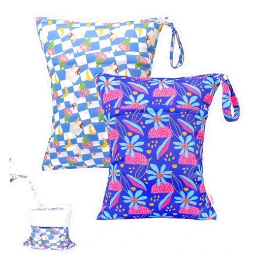 ALVABABY 2pcs Waterproof Wet Dry Bags,Reusable with Two Zippered Pockets, baby cloth diaper wet bags,Travel,Beach,Pool,Daycare,Soiled Baby Items,Yoga Gym Bag,wet bag for swimsuit LW0910