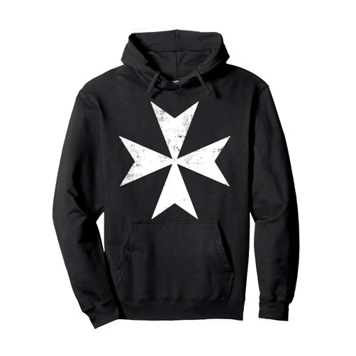 Maltese Cross Symbol of Protection Gifts Maltese Cross White Distressed Malta Knight Cross Pullover Hoodie