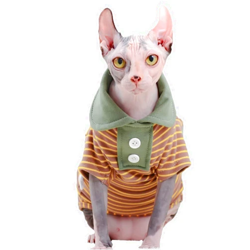 Bonaweite Sphynx Cat Clothes, Cat POLO Shirts for Cats Only, Breathable Cat Daily Wear Clothes for Devon Rex Cats Summer, Hairless Cat Sweater with Sleeves, Kitten Vest Pajamas Jumpsuit for All Season