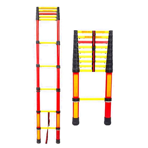 Generic Telescoping Fiberglass Ladder 2m-6m for Outdoor Electrical Work - Commercial Grade Non-Conductive Extension Ladder with Compact Design