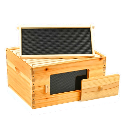 CREWORKS 10 Frame Bee Hive Box, Langstroth Beehive Deep Box with Frames & Foundations, Beeswax Coated Brood Bee Box for Bee Keeper, Beekeeping Supplies with Transparent Acrylic Window