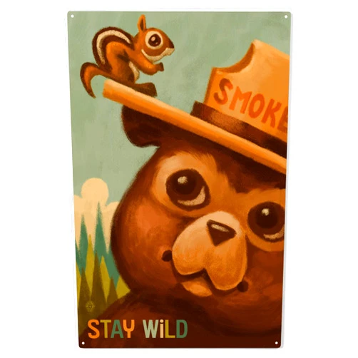 Lantern Press 10x15 Inch Wood Sign, Ready to Hang Wall Decor, Stay Wild, Smokey Bear and Squirrel