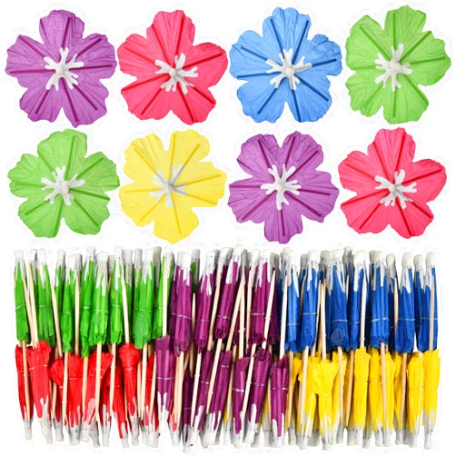 ALINK 144 Pcs Drink Umbrella Cocktail Picks, Tropical Hawaiian Luau Party Parasol Toothpicks, Cupcake Topper for Summer, Pool, Tiki Party Decorations
