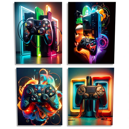 TOCDGOO Retro Video Game Art Posters - Gaming Controller Wall Art - Game Controller Canvas Prints - Gaming Wall Decor for Boys' Bedroom - Set of 4, 8x10 inches Unframed