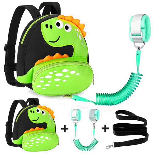 Accmor Toddler Harness Backpack Leash, Cute Dinosaur Kids Backpacks with Anti Lost Wrist Link, Mini Child Backpack Wristband Tether Strap and Protection Leashes for Baby Boys Girls Aged 1-3 Years