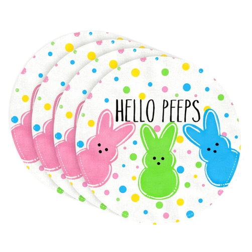 ARKENY Easter Placemats Set of 4, 15 Inches Bunny Rabbit Hello Peeps Spring Holiday Farmhouse Buffalo Plaid Burlap Indoor Table Mats Decorations for Home AP567-15