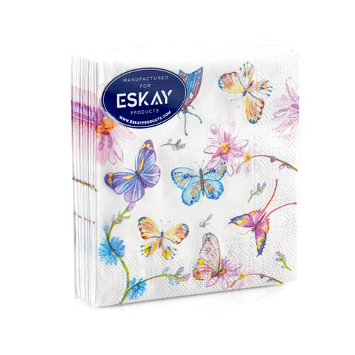 ESKAY PRODUCTS Butterflies Lunch Napkins for Cocktails, Appetizers, Bar Drinks, Birthdays and Wedding Events, Thick and Absorbent, 20 Count