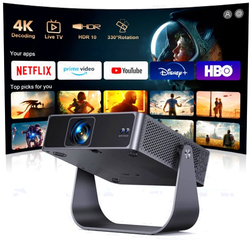 PUTRIMS [Officially-Licensed Apps & Live TV & Auto Focus]Smart Mini Projector with WiFi and Bluetooth Ultra-thin, 4K Support Outdoor Movie Projector, Portable Native 1080P Projector for Bedroom/Home/Celling
