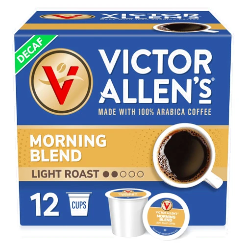 Victor Allen's Coffee Decaf Morning Blend, Light Roast, 12 Count, Single Serve Coffee Pods for Keurig K-Cup Brewers