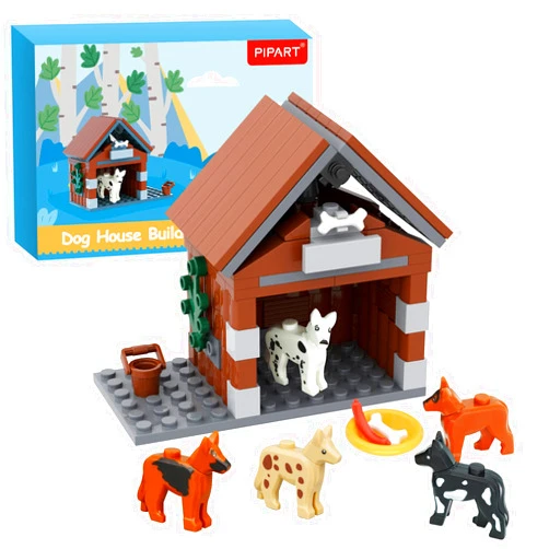 PIPART Farm Animals Dog House Building Blocks Set, MOC Animal Kennel Toy Set for Kids, Girls and Boys Ages 8+ (109 Pieces)
