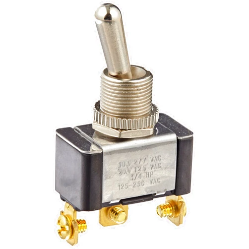 NSI 78200TS Toggle Switch, Maintained Contact and Single Pole, On On Circuit Function, SPDT, Brass/Nickel Actuator, 20/10 amps at 125/250 VAC, Screw Connection
