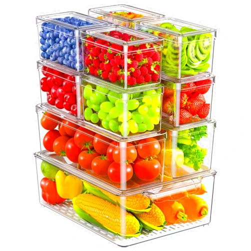 KEMETHY 11 Pack Refrigerator Organizers and Storage, Stackable Fridge Organizer Bins, BPA-Free Clear Plastic Fruit Storage Containers for Fridge, Kitchen, Fruits, Drinks, Produce, Vegetable