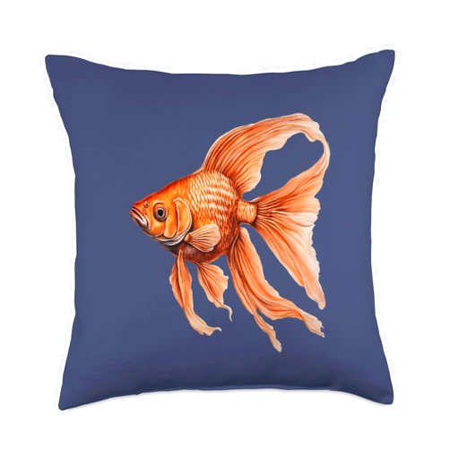 Pet Goldfish Gifts And Fancy Fish Tees by taiche Detailed Orange Colored Fantail Goldfish Throw Pillow, 18x18, Multicolor
