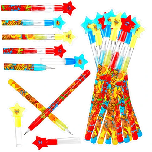 Playbees Superhero Pop Pencils - 24 Pack - Multipoint Pencil Marvel Birthday Party Stackable Pre-Sharpened Classroom Writing Tools for Students, Teachers, Girls, Boys