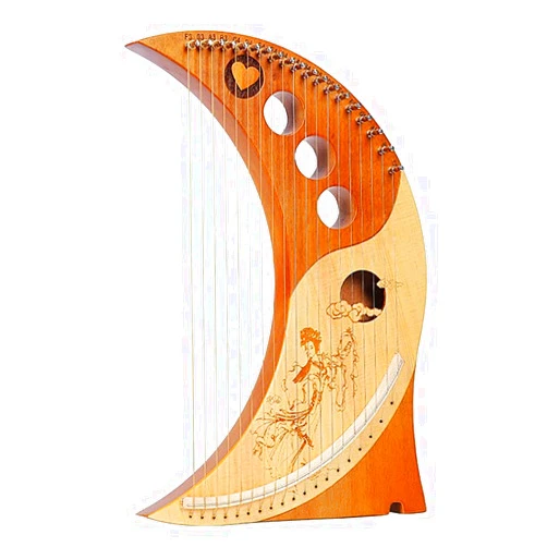 YINHA Moon Harp, 19 Strings & Solid Wood Body, Decoration Ornament, 15.7Inc/40CM Tall, with Tuning Wrench and English Music Score, Best Gift for Adult Kids Beginner