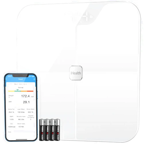 iHealth Nexus Smart Scale for Body Weight Bluetooth, Digital Bathroom Scale Body Fat and Muscle, Body Composition Monitor Health Analyzer for BMI Compatible for iOS & Android Accurate to 0.1lb-White
