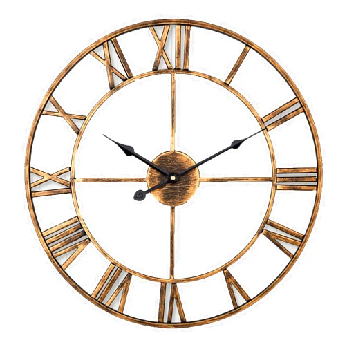 QJZZO Silent Wall Clock European Retro Clock with Roman Numerals Non-Ticking Sound Metal Skeleton Decorative Clock Suitable for Home Kitchen Cafe Hotel Office Decoration-60