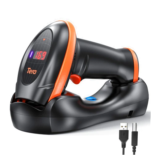 Tera Pro Series Wireless 1D 2D QR Barcode Scanner with Cradle Display Counting Screen Extra Fast Scanning Speed Ultra High Resolution Handheld Image Bar Code Reader for Warehouse Inventory HW0008