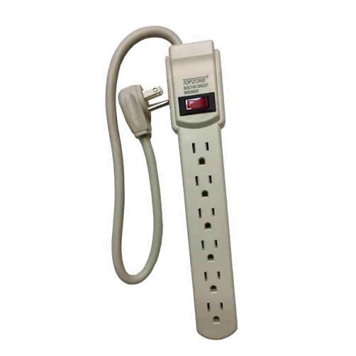 Topzone 1 Feet 6 Outlets Built-in Safety Circuit Breaker Angle Plug AC Wall Power Strip UL Listed (Beige)
