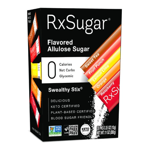 RxSugar Swealthy Stix | 30 Zero Sugar Candy Sticks Packs | Allulose sweetener | 0 Calorie, 0 Net Carbs, 0 Glycemic | Diabetes-Safe | Keto Certified | Non-GMO Project Verified | Gluten-Free Certified | Plant-Based