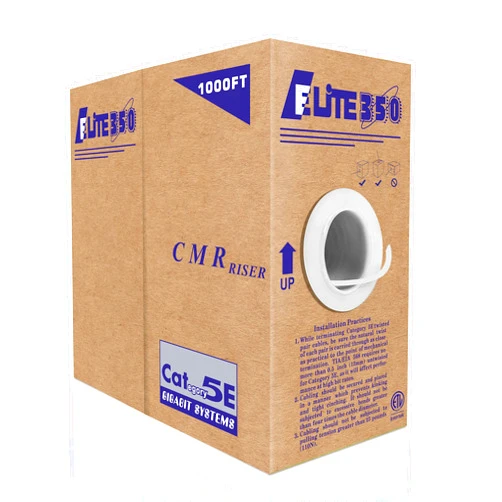 Elite CAT5E Riser (CMR), 1000ft, UTP 24AWG, Solid Bare Copper, 350MHz, UL Certified, Easy to Pull (Reelex II) Box, Bulk Ethernet Cable, White