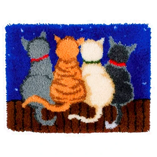 MeetBSelf Latch Hook Rug Kits Crocheting Carpet Rug Cats Acrylic Yarn Pre-Printed Canvas Cushion Mat Crochet Tapestry Sofa Decor