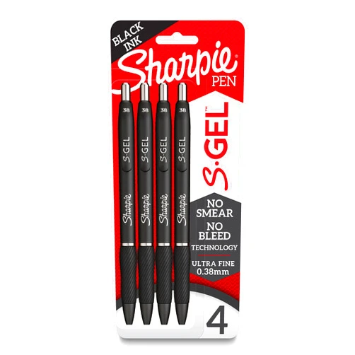Sharpie S-Gel, Gel Pens, Ultra Fine Point (0.38mm), Black, 4 Count