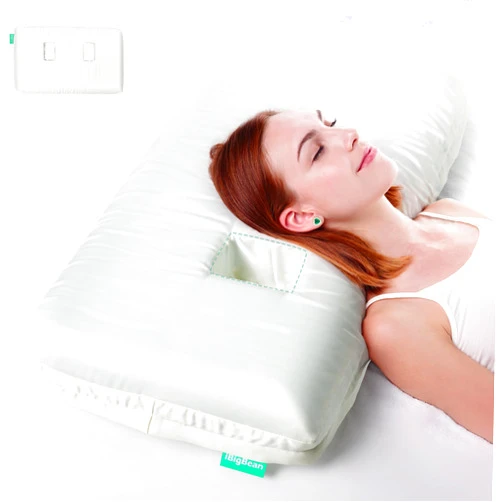 Ibigbean Ear Pillow - Memory Foam 2-Hole Piercing Pillow with Ear Pillow - with Satin Smooth Pillowcase - 26''L x 15''W x 4''H - Come with Backpack