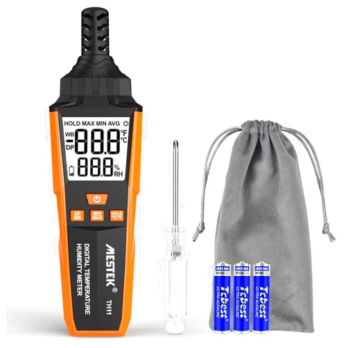 MESTEK Temperature Humidity Meter, High Precision Digital Hygrometer with Ambient, Dew Point, Wet Bulb Temperature for Indoor Outdoor, Thermometer with Min/Max, Data Hold, LCD Backlight, TH11