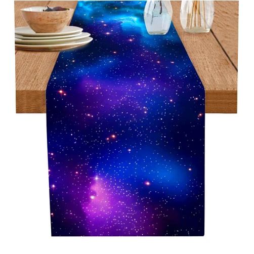 T&H XHome Dining Table Runner Dresser Scarf Linen Burlap Fabric,Galaxy Stars in Space Universe Celestial Astronomical Planets Washable Table Runners 120 Inches Long for Home Kitchen Wedding Party Decor