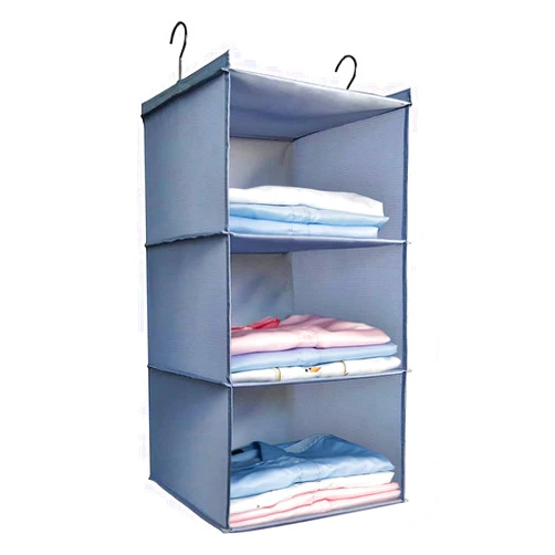 DonYeco Hanging Closet Organizer and Storage 3-Shelf, Easy Mount Foldable Hanging Closet Wardrobe Storage Shelves, Clothes Handbag Shoes Accessories Storage, Washable Oxford Cloth Fabric, Gray