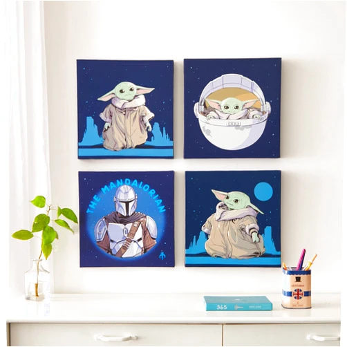 Idea Nuova The Mandalorian featuring Grogu aka The Child 4 Pack Square Canvas Wall Art Set, 11